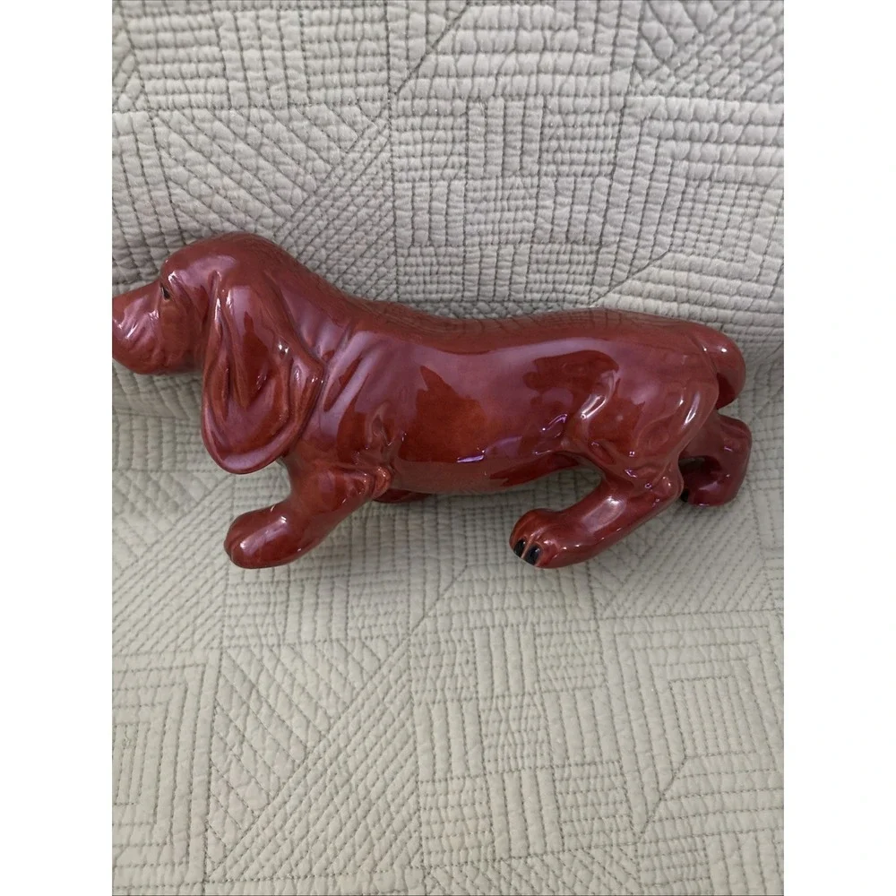 Vintage Brown Glazed Ceramic Basset Hound Dog Figurine 10